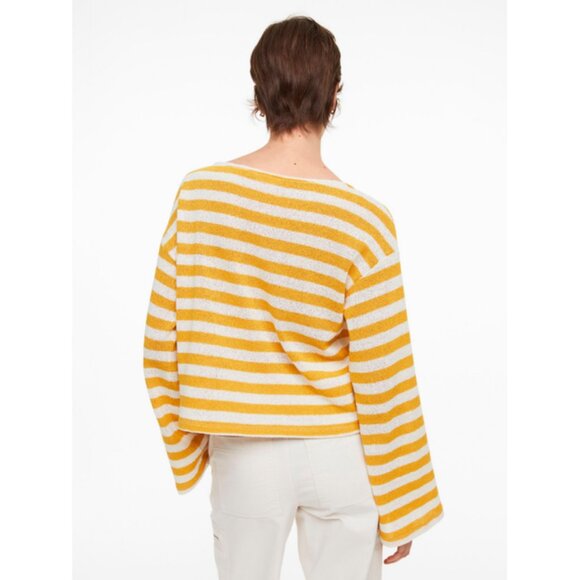 H&M Boxy Bell Sleeve Boat Neck Jumper in Yellow/White Striped Nautical Beachy - Picture 4 of 13